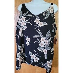 Lands End 2X 20/22 Black Swim Top Women's Floral Adjustable Straps Padded S816